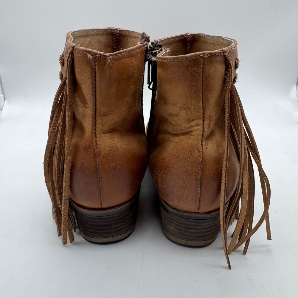 Circle G Tan Leather Fringe Western Ankle Boots Q0035‎ Whipstitch Size 9.5M - Picture 4 of 6